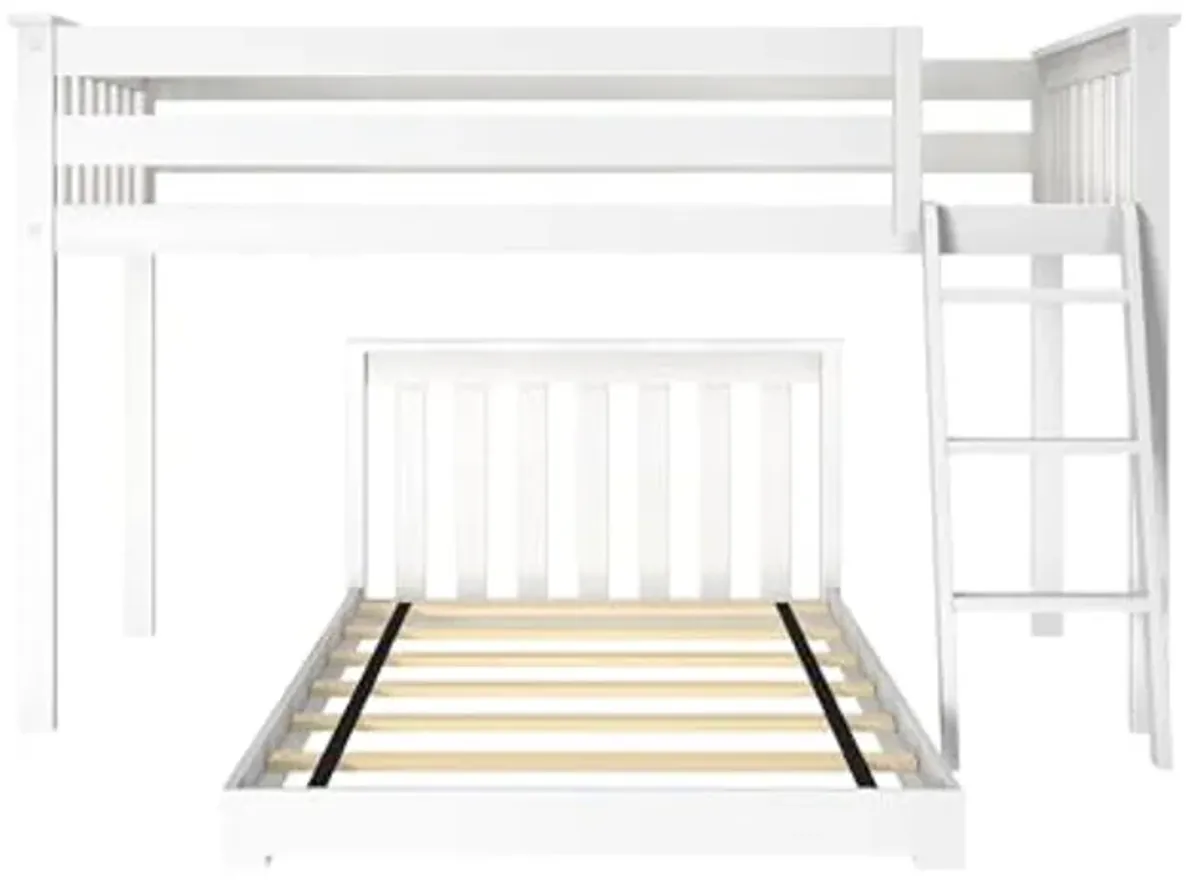 Max & Lily Low Loft Bed, Twin Bed Frame for Kids, White Classic Twin Floor Bed, 79.75 Inches, Solid Wood Low Bed Frame for Kids, Modern Floor Bed for Bedroom, White