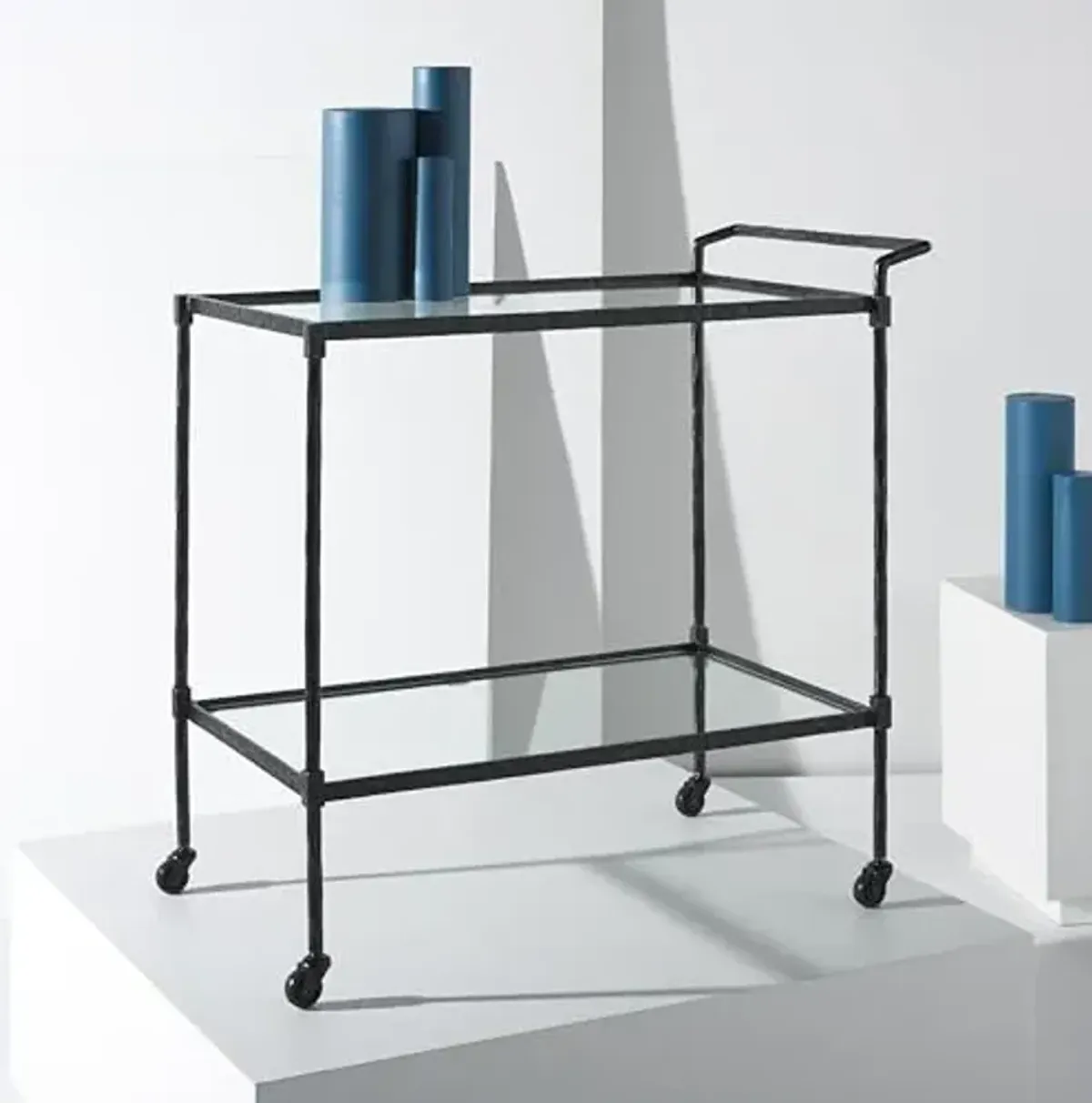SAFAVIEH Couture Collection Isabellina Black/Clear Metal & Glass Bar Cart with Wheels