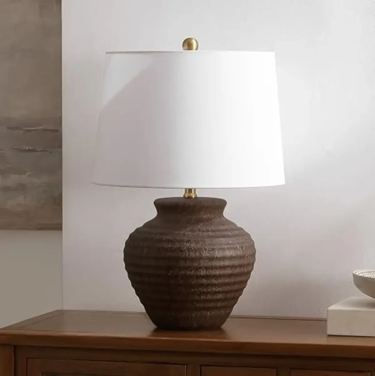 SAFAVIEH Lighting Collection Ledger 23-inch Inch Dark Brown Ceramic Table Lamp (LED Bulb Included)