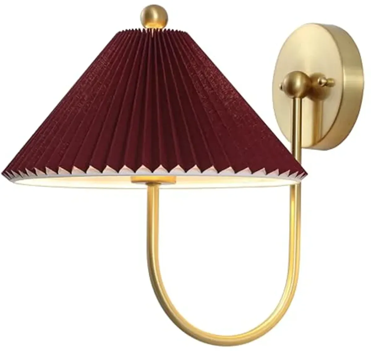 SAFAVIEH Lighting Collection Chrissy Burgundy/Brass Fabric/Metal Wall Sconce Set of 2 (LED Bulbs Included)