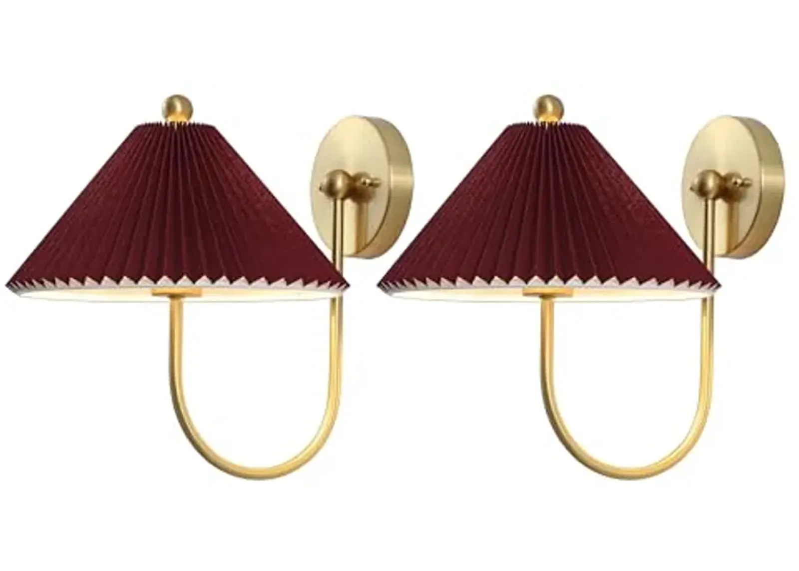 SAFAVIEH Lighting Collection Chrissy Burgundy/Brass Fabric/Metal Wall Sconce Set of 2 (LED Bulbs Included)