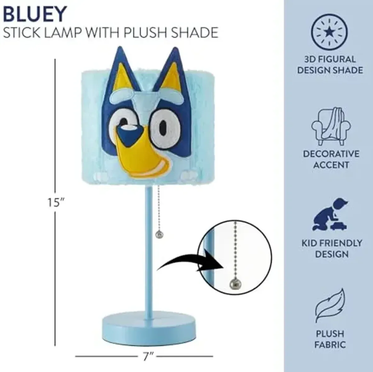 Idea Nuova Bluey Figural Table Lamp with Soft Plush Shade, Kids Bedroom & Nursery Night Light,Cute Bluey Character Decor for Kids,Ideal for Playrooms & Reading Nooks