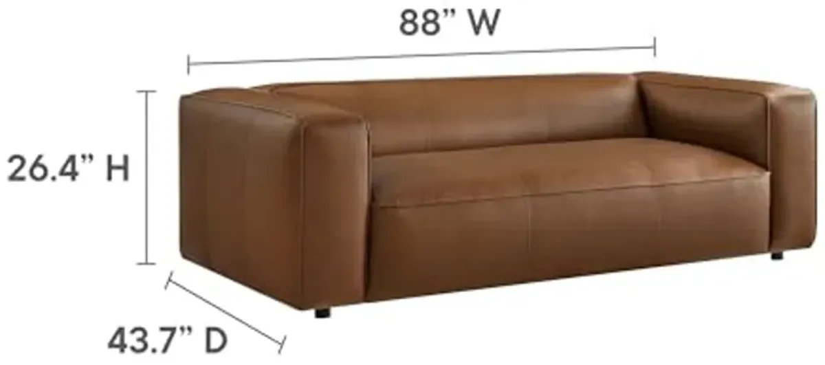 Modway Auren Vegan Leather Sofa in Coffee - Faux Leather 3 Seater Couch - 88 Inch Comfy Modern PU Leather Sofa - Oversized Mid Century Modern Couch for Living Room, Apartment, Loft