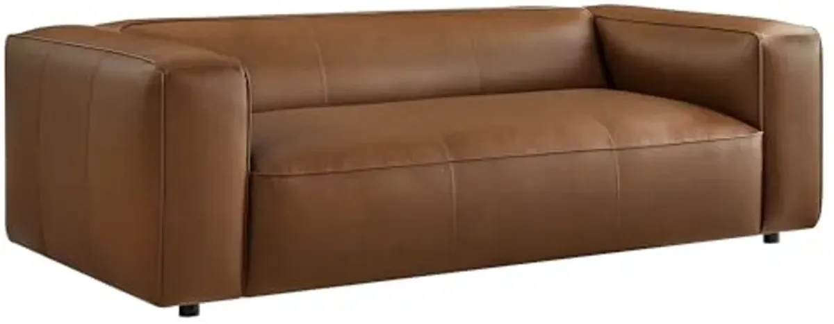 Modway Auren Vegan Leather Sofa in Coffee - Faux Leather 3 Seater Couch - 88 Inch Comfy Modern PU Leather Sofa - Oversized Mid Century Modern Couch for Living Room, Apartment, Loft