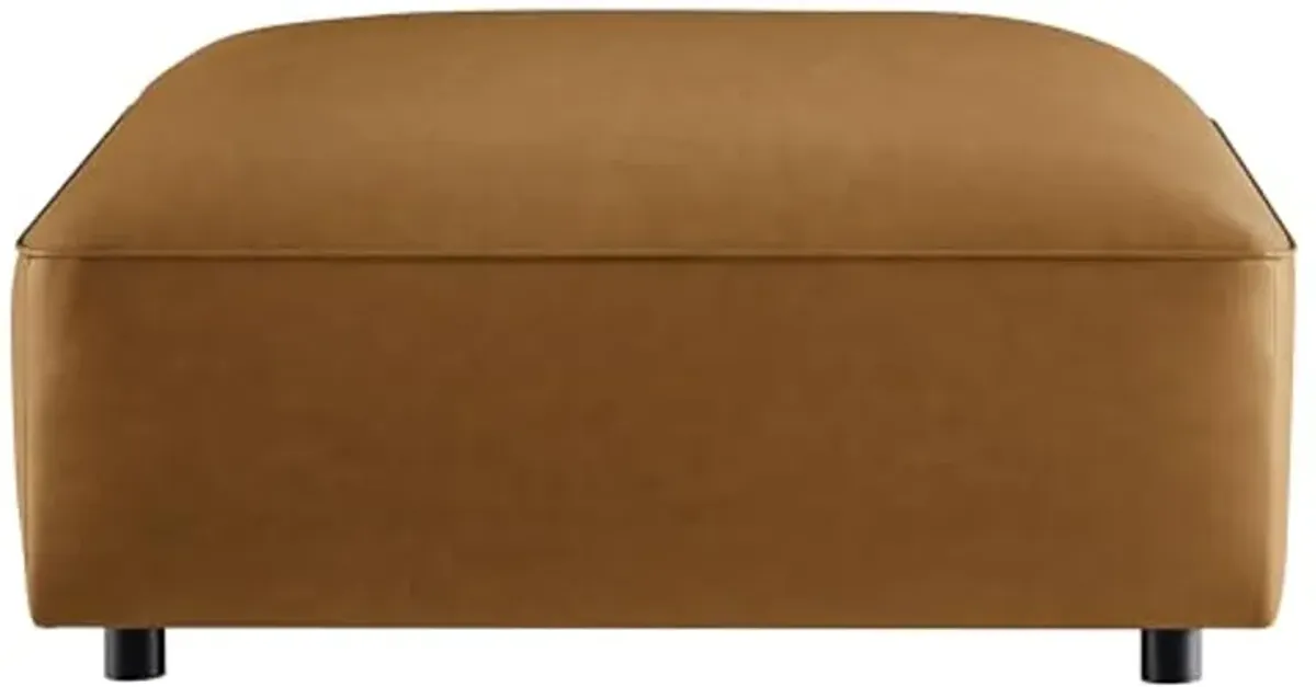 Modway Auren Vegan Leather Ottoman in Camel - Large Square Faux Leather Foot Rest - Oversized Ottoman Seat for Living Room, Apartment, Loft