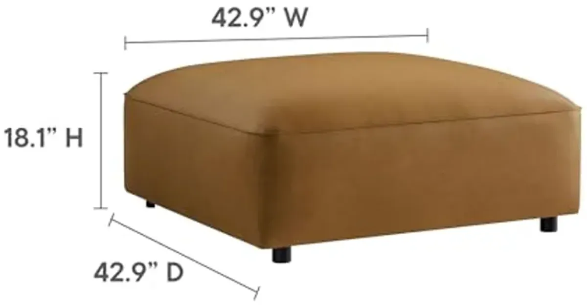 Modway Auren Vegan Leather Ottoman in Camel - Large Square Faux Leather Foot Rest - Oversized Ottoman Seat for Living Room, Apartment, Loft