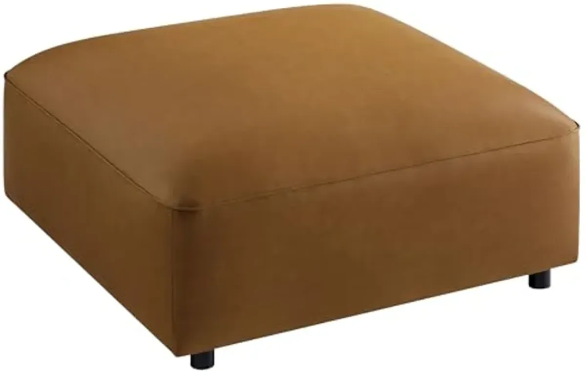 Modway Auren Vegan Leather Ottoman in Camel - Large Square Faux Leather Foot Rest - Oversized Ottoman Seat for Living Room, Apartment, Loft