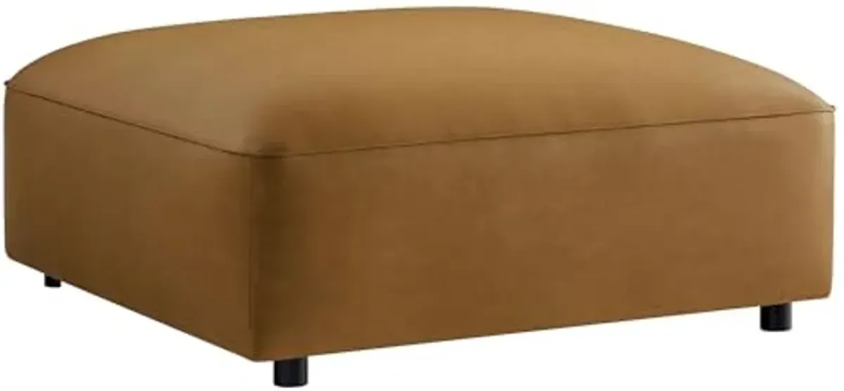 Modway Auren Vegan Leather Ottoman in Camel - Large Square Faux Leather Foot Rest - Oversized Ottoman Seat for Living Room, Apartment, Loft