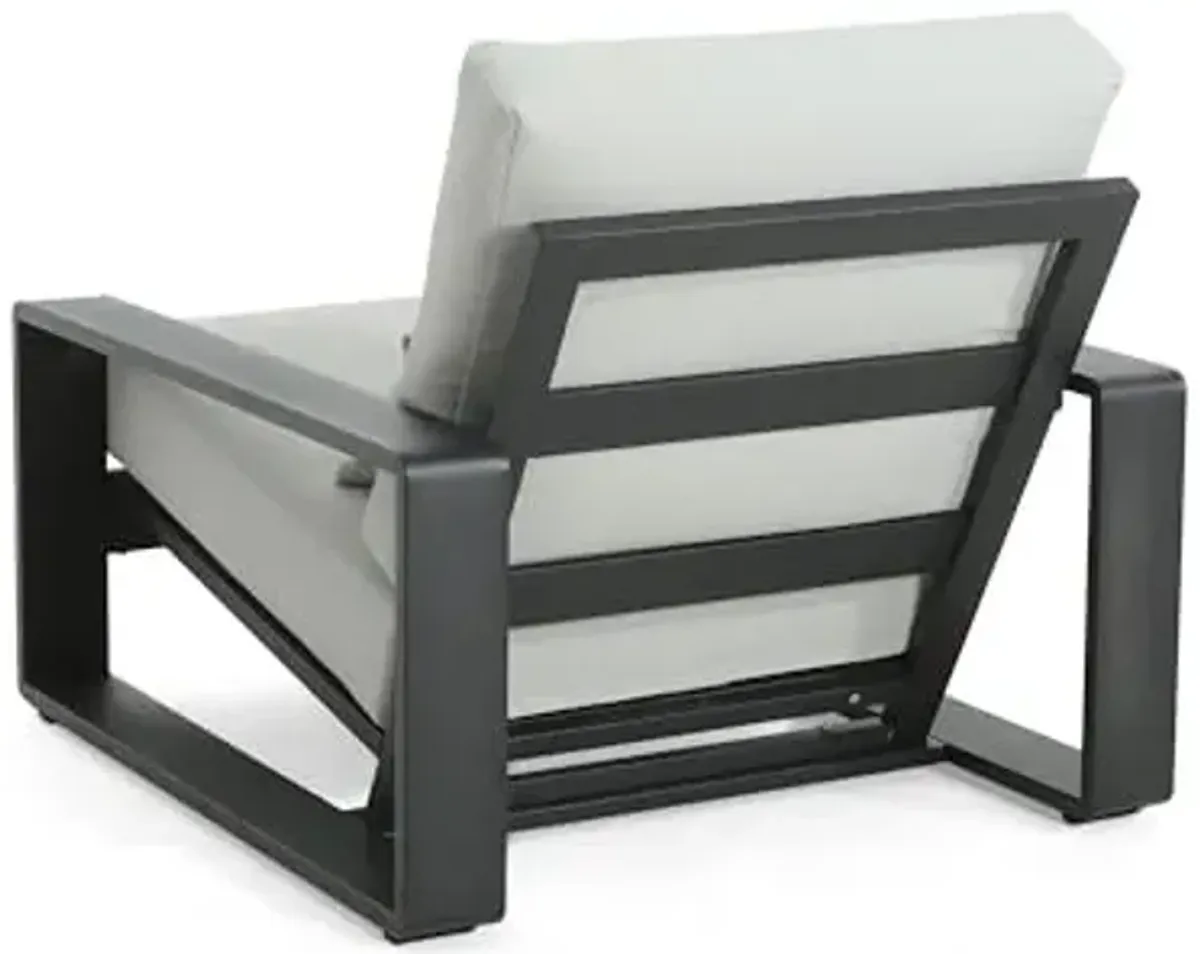 Christopher Knight Home Aspen Outdoor Aluminum Club Chair, Durable Aluminum Lounge Chair, Armchair with Cushions, Metal Accent Chair, Tilt Backrest Recliner for Backyard, Garden, Balcony, Black+Grey