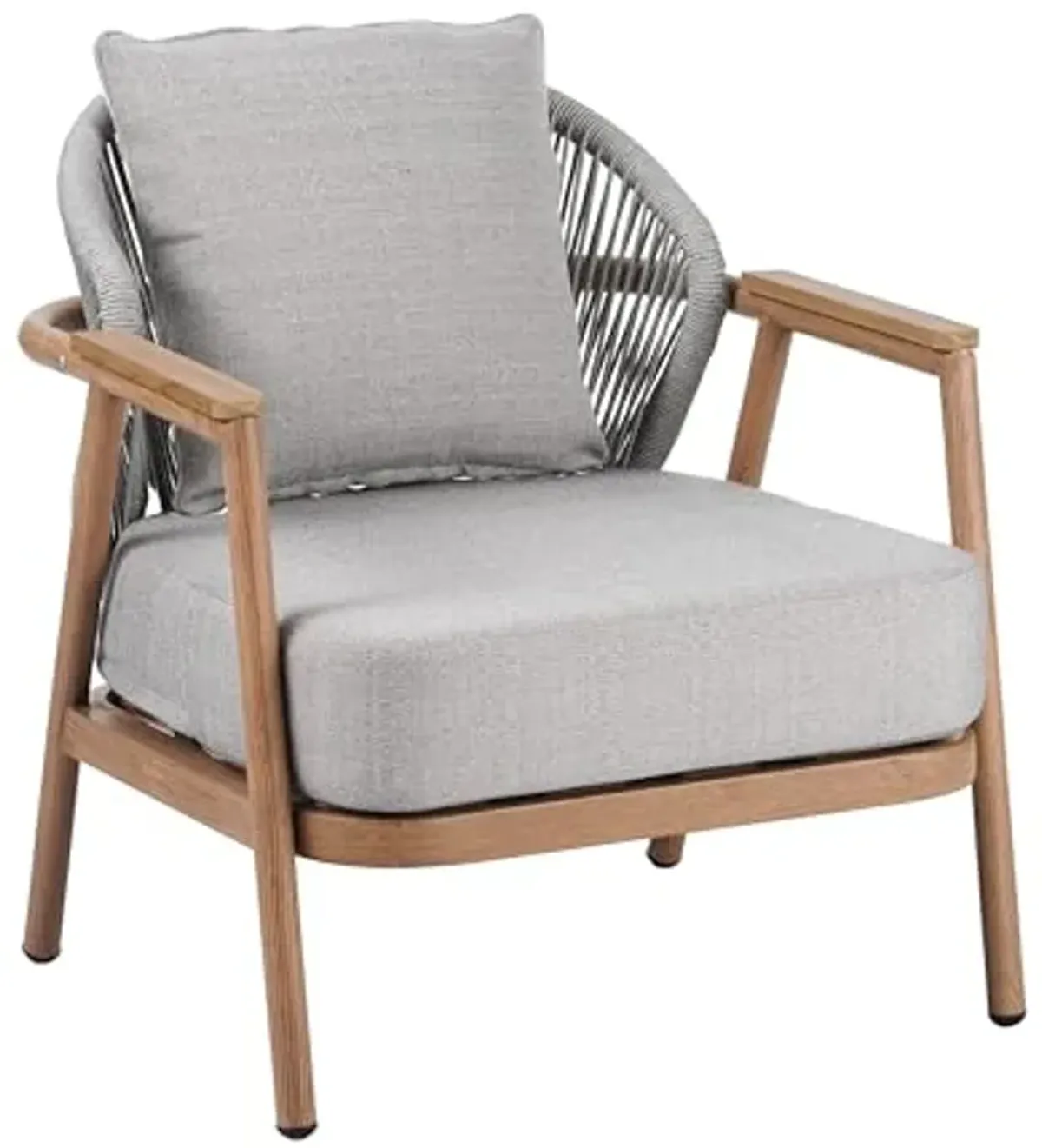 Christopher Knight Home Iron Club Chair, Accent Chair with Cushions, Rope Backrest Armchair, Comfort Seating Cushion Chair, Durable Metal Woven Chair for Balcony, Backyard, Gardern, Poolside, Teak