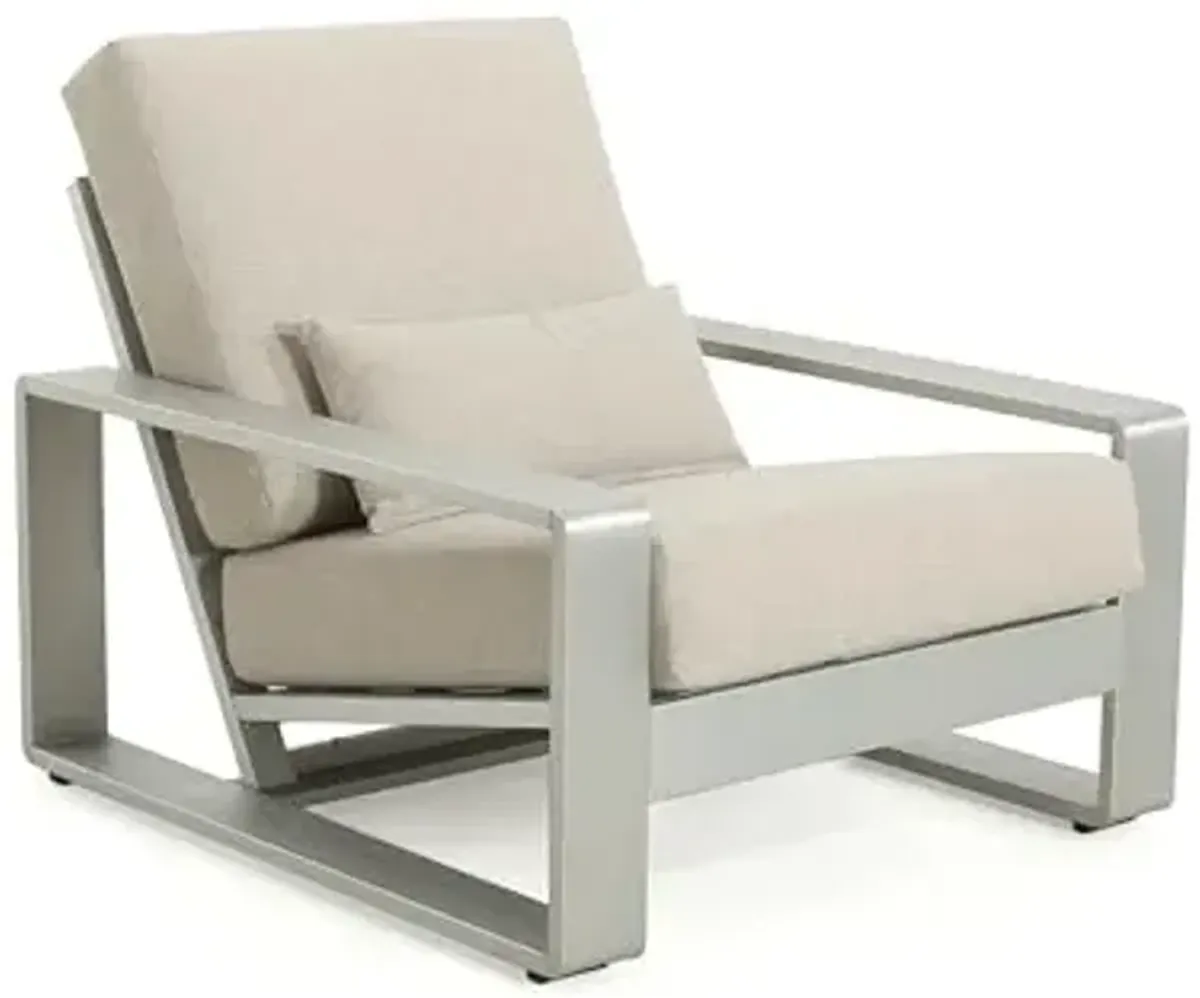 Christopher Knight Home Aspen Outdoor Aluminum Club Chair, Durable Aluminum Lounge Chair, Armchair with Cushions, Metal Accent Chair, Tilt Backrest Recliner for Backyard, Garden, Balcony, Silver+Beige