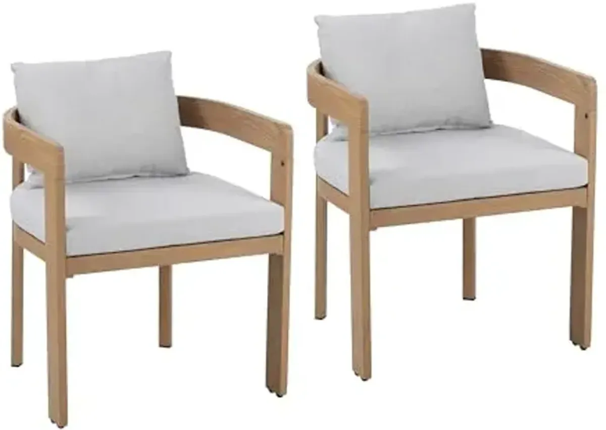 Christopher Knight Home Aluminum Dining Chair Set of 2, Armchairs with Cushions, Barrel Accent Chair, Wood-Like Finish, Comfy Seating Kitchen Side Chair Set for Balcony, Backyard, Garden, Teak