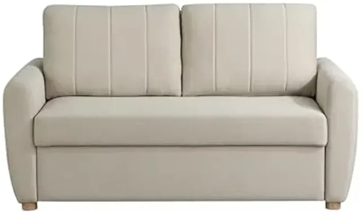 Serta Galway 66.5" Convertible Sleeper Loveseat, Full Size, Dreamcoil Comfort, FingerGuard Pinch Point Protection, Soft Woven Fabric, Beige