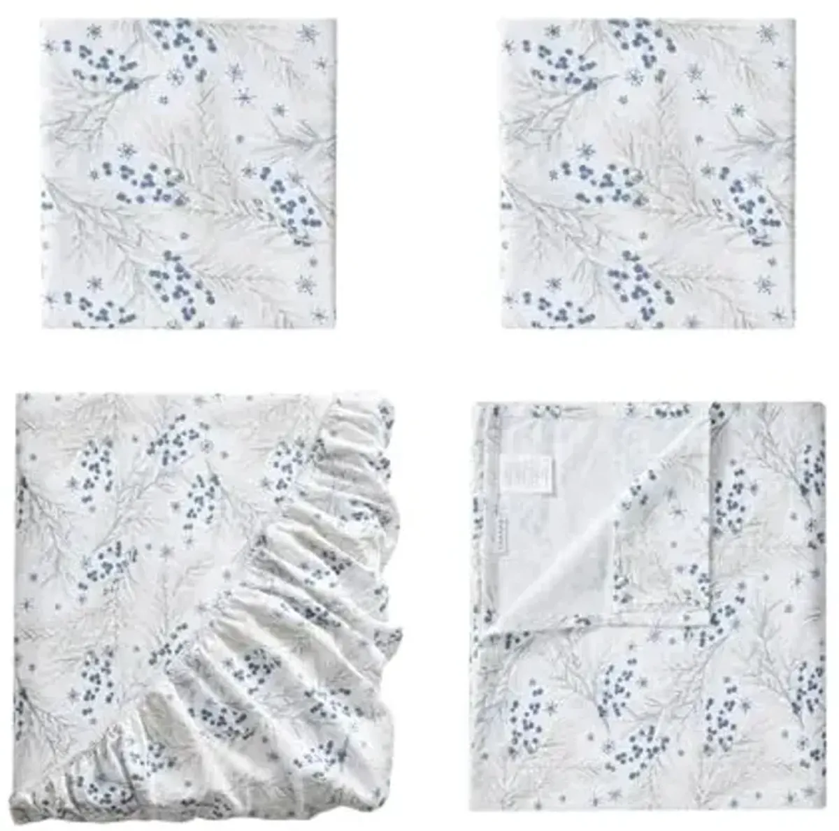 Tahari Home - Queen Sheets, 4-Piece Cotton Flannel Bedding with Matching Pillowcases, Deep Pockets, Snowflakes & Berries, Brushed for Extra Softness, Cozy Home Decor (Pine Taupe/Blue, Queen)