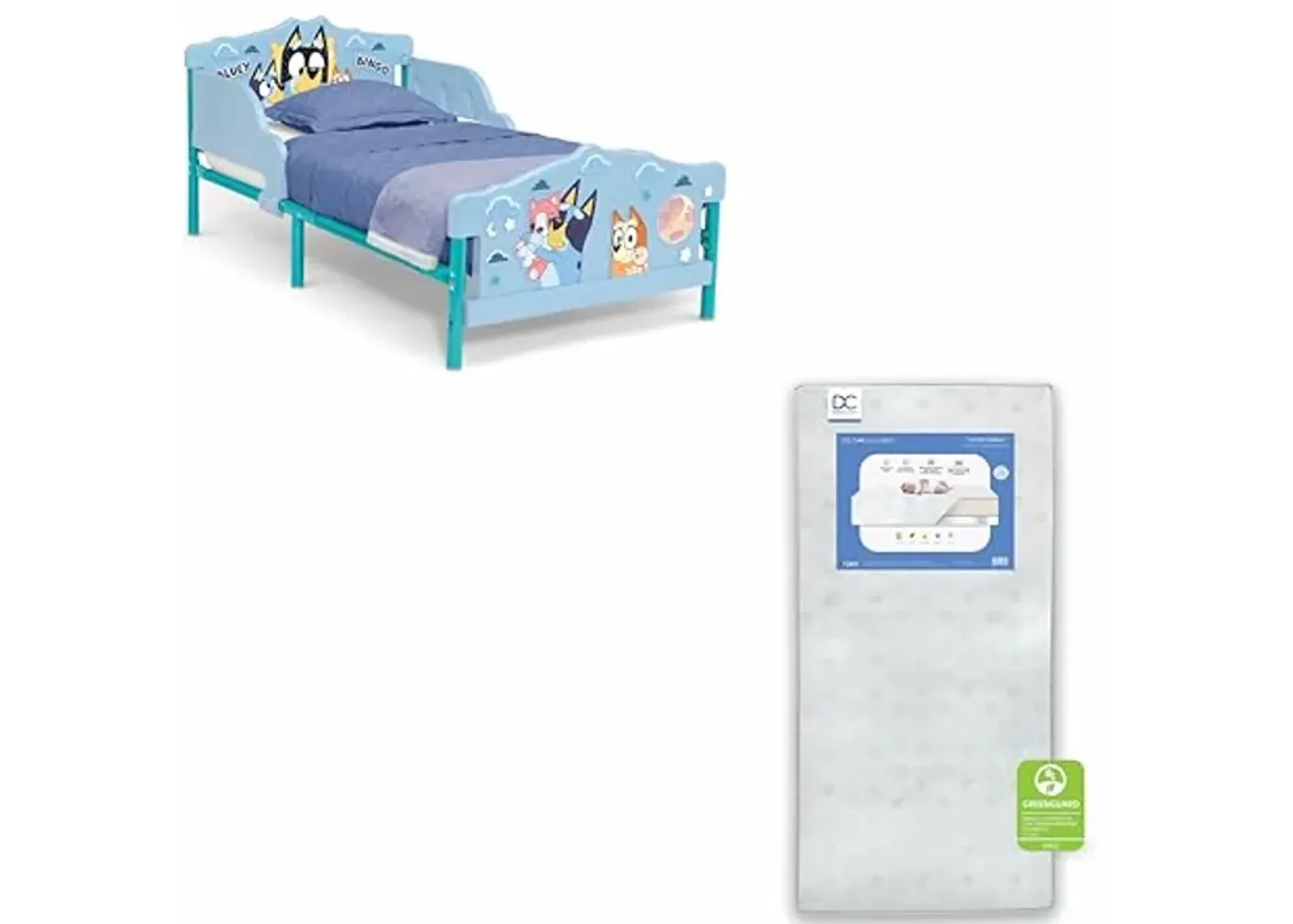 Delta Children - CoComelon 5-Piece Toddler Room-in-a-Box Set + Twinkle Galaxy Dual Sided Fiber Core Crib and Toddler Mattress (Bundle)