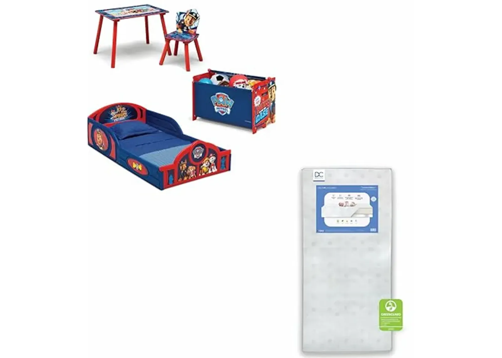 Delta Children - PAW Patrol 5-Piece Toddler Room-in-a-Box Set + Twinkle Galaxy Dual Sided Fiber Core Crib and Toddler Mattress (Bundle)