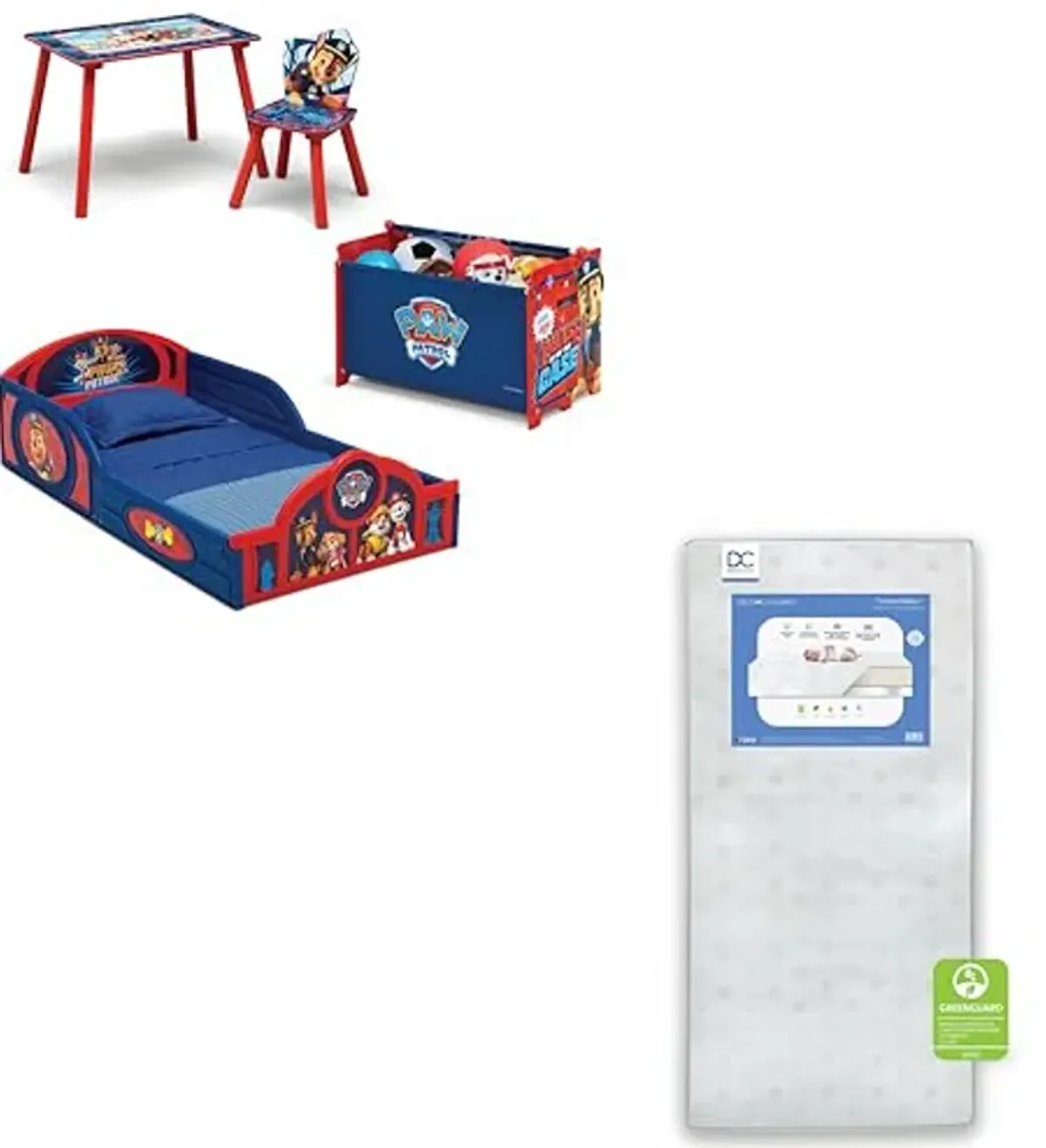 Delta Children - PAW Patrol 5-Piece Toddler Room-in-a-Box Set + Twinkle Galaxy Dual Sided Fiber Core Crib and Toddler Mattress (Bundle)