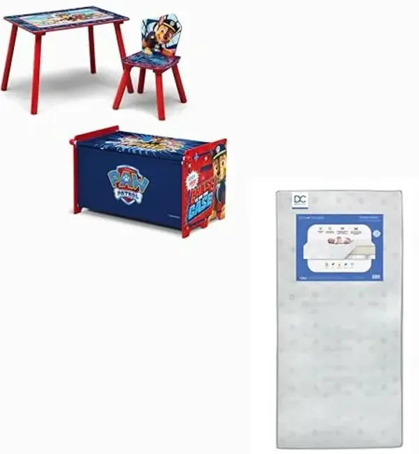 Delta Children - PAW Patrol 3-Piece Toddler Playroom Set + Twinkle Galaxy Dual Sided Fiber Core Crib and Toddler Mattress (Bundle)