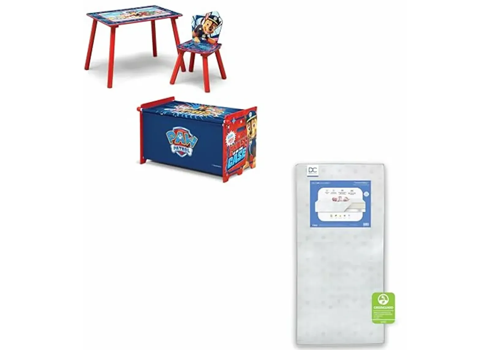 Delta Children - PAW Patrol 3-Piece Toddler Playroom Set + Twinkle Galaxy Dual Sided Fiber Core Crib and Toddler Mattress (Bundle)