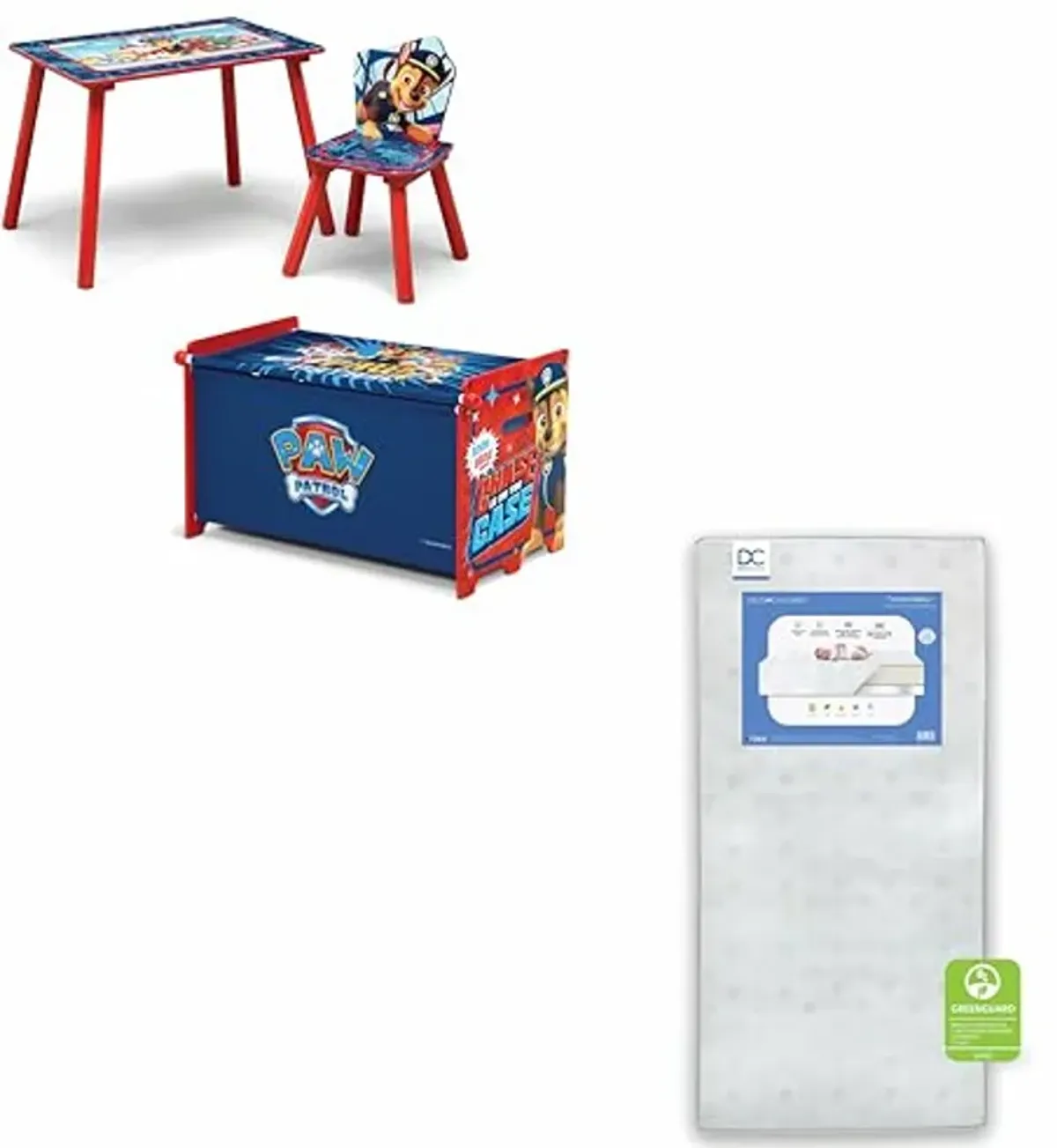 Delta Children - PAW Patrol 3-Piece Toddler Playroom Set + Twinkle Galaxy Dual Sided Fiber Core Crib and Toddler Mattress (Bundle)