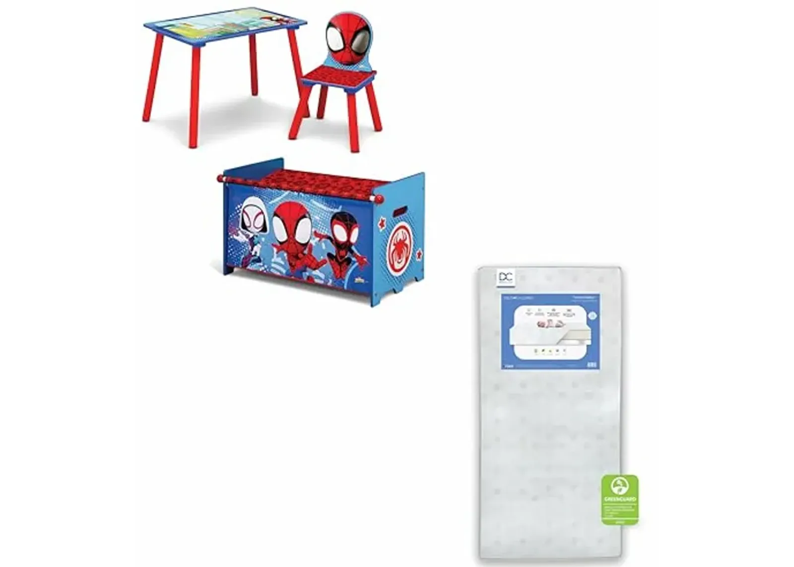 Delta Children - CoComelon 3-Piece Toddler Playroom Set + Twinkle Galaxy Dual Sided Fiber Core Crib and Toddler Mattress (Bundle)