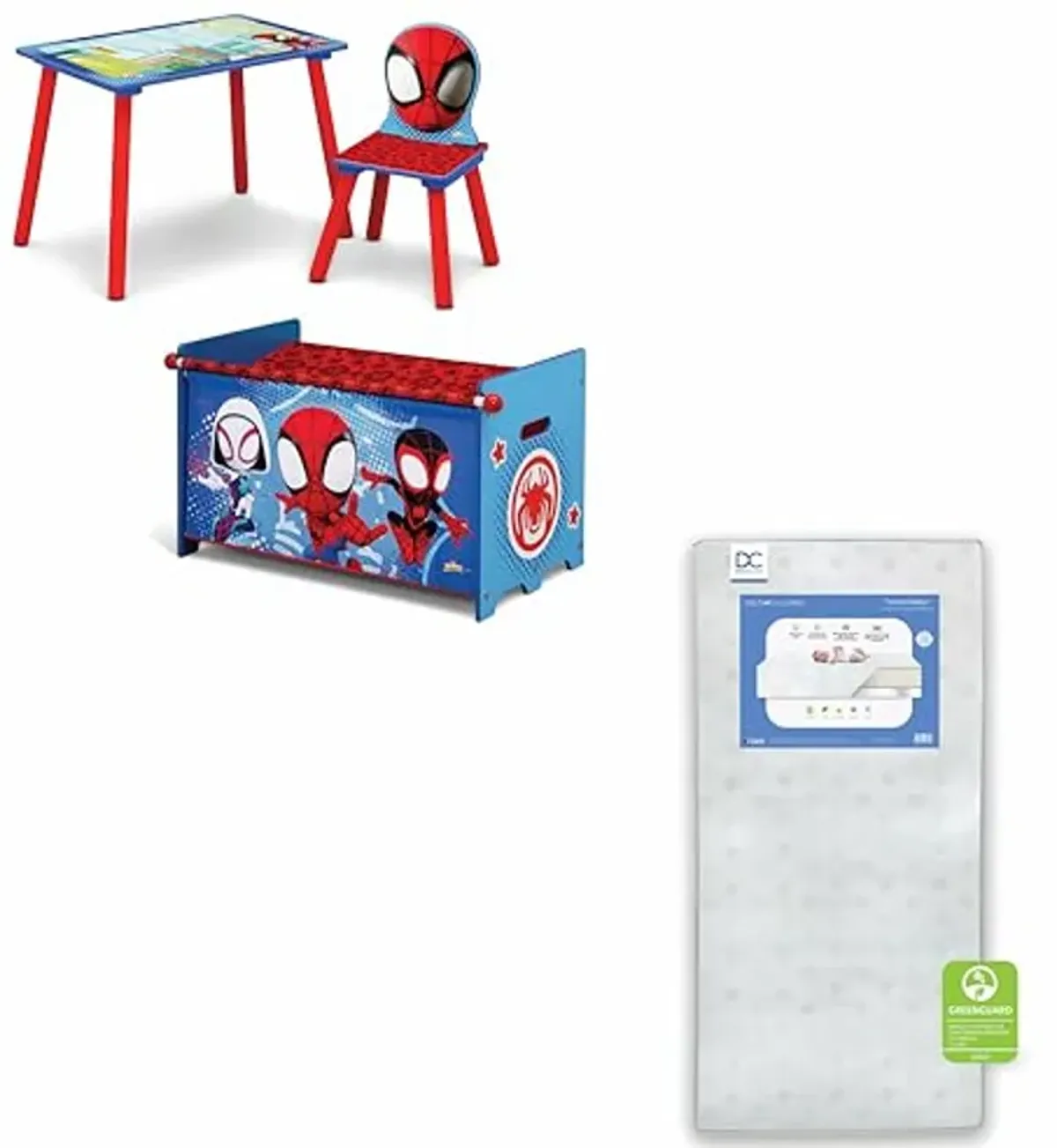 Delta Children - CoComelon 3-Piece Toddler Playroom Set + Twinkle Galaxy Dual Sided Fiber Core Crib and Toddler Mattress (Bundle)