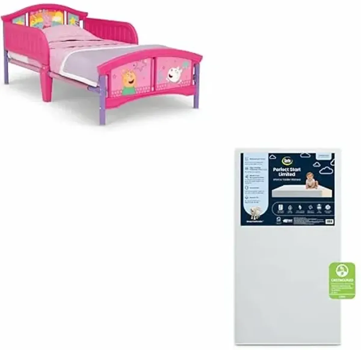 Delta Children Plastic Toddler Bed, Peppa Pig + Serta Perfect Start Limited Dual Sided Breathable Core Baby Crib Mattress (Bundle)