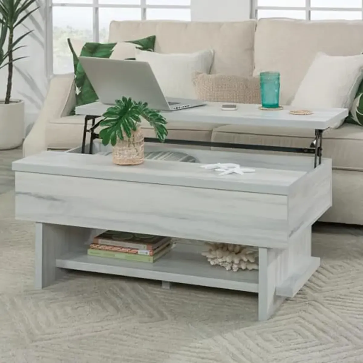 Sauder Porto Palma Engineered Wood Lift Top Coffee Table in Haze Acacia