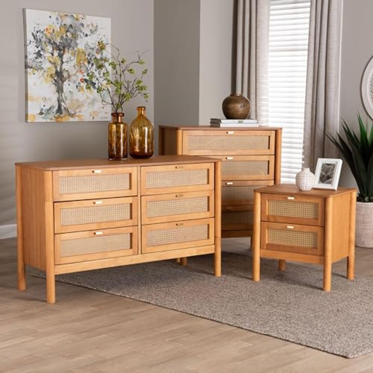 Baxton Studio Jenn Brown Wood 3-Piece Storage Set