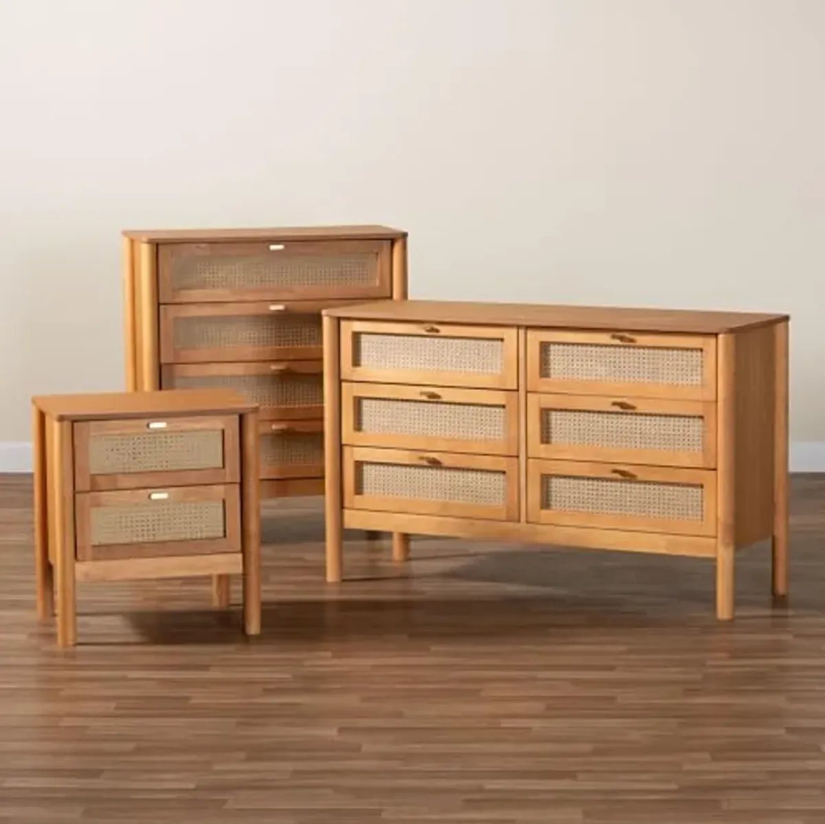 Baxton Studio Jenn Brown Wood 3-Piece Storage Set