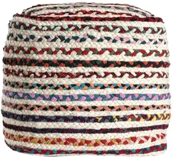 LR Home Indoor Ottoman Pouf for Home décor | Bohemian Striped Pouffe for Living Room, Bedroom, Lounge, Nursery, Kidsroom | 18" x 18" x 18", Multicolor/White