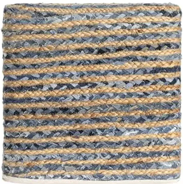 LR Home Indoor Ottoman Pouf for Home décor | Farmhouse Striped Pouffe for Living Room, Bedroom, Lounge, Nursery, Kidsroom | 18" x 18" x 18", Denim/Beige
