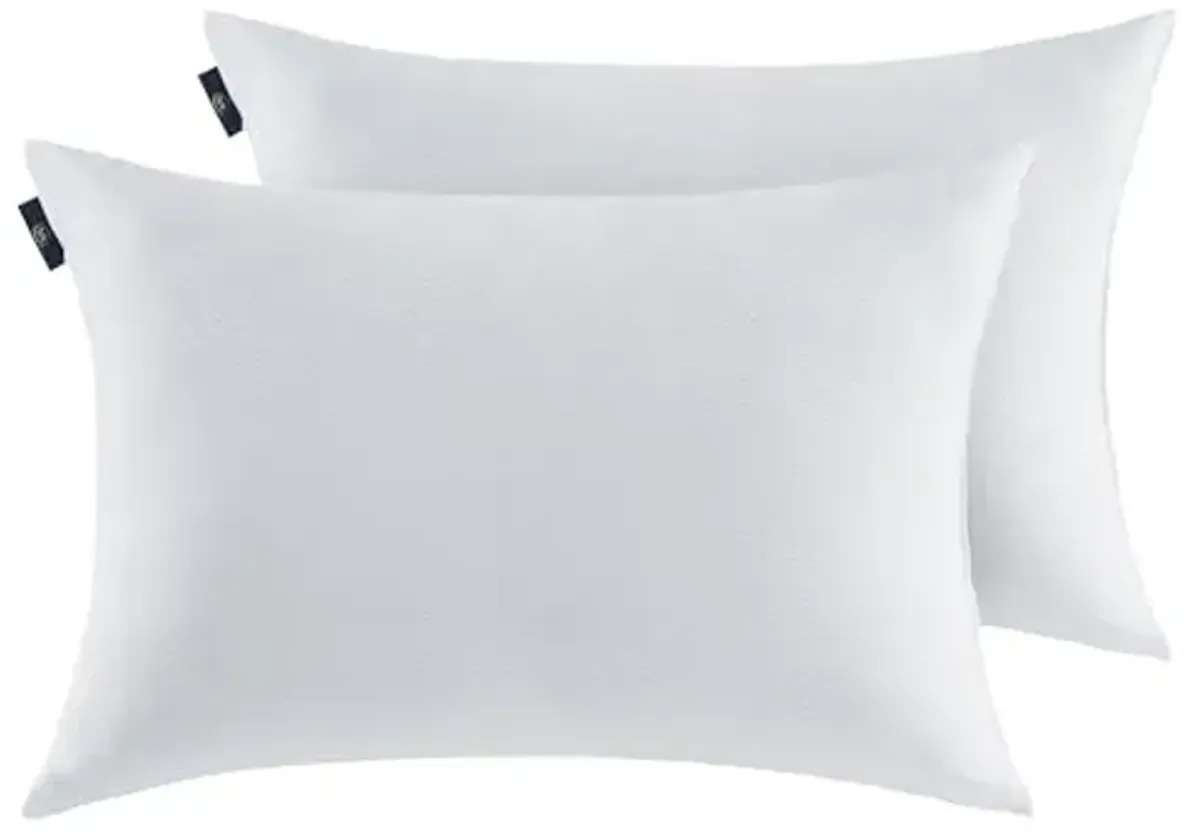 Serta Won't Go Flat Standard/Queen Size Set of 2 Down Alternative Cooling Bed Pillows, Extra Life Foam Core with Medium Support, Perfect for Back, Stomach or Side Sleepers, White