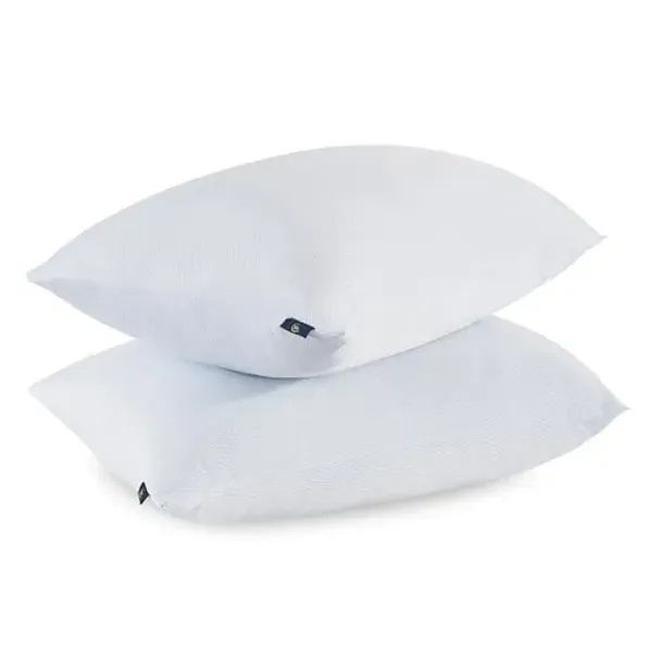 Serta Won't Go Flat Standard/Queen Size Set of 2 Down Alternative Cooling Bed Pillows, Extra Life Foam Core with Medium Support, Perfect for Back, Stomach or Side Sleepers, White