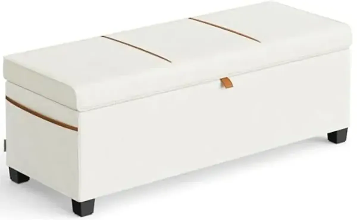 SONGMICS Storage Ottoman Bench, Storage Chest, 15.7 x 43.3 x 15.7 Inches, End of Bed Bench, 27 Gal. (103 L), for Bedroom, Entryway, Living Room, Cream White ULSF533W01