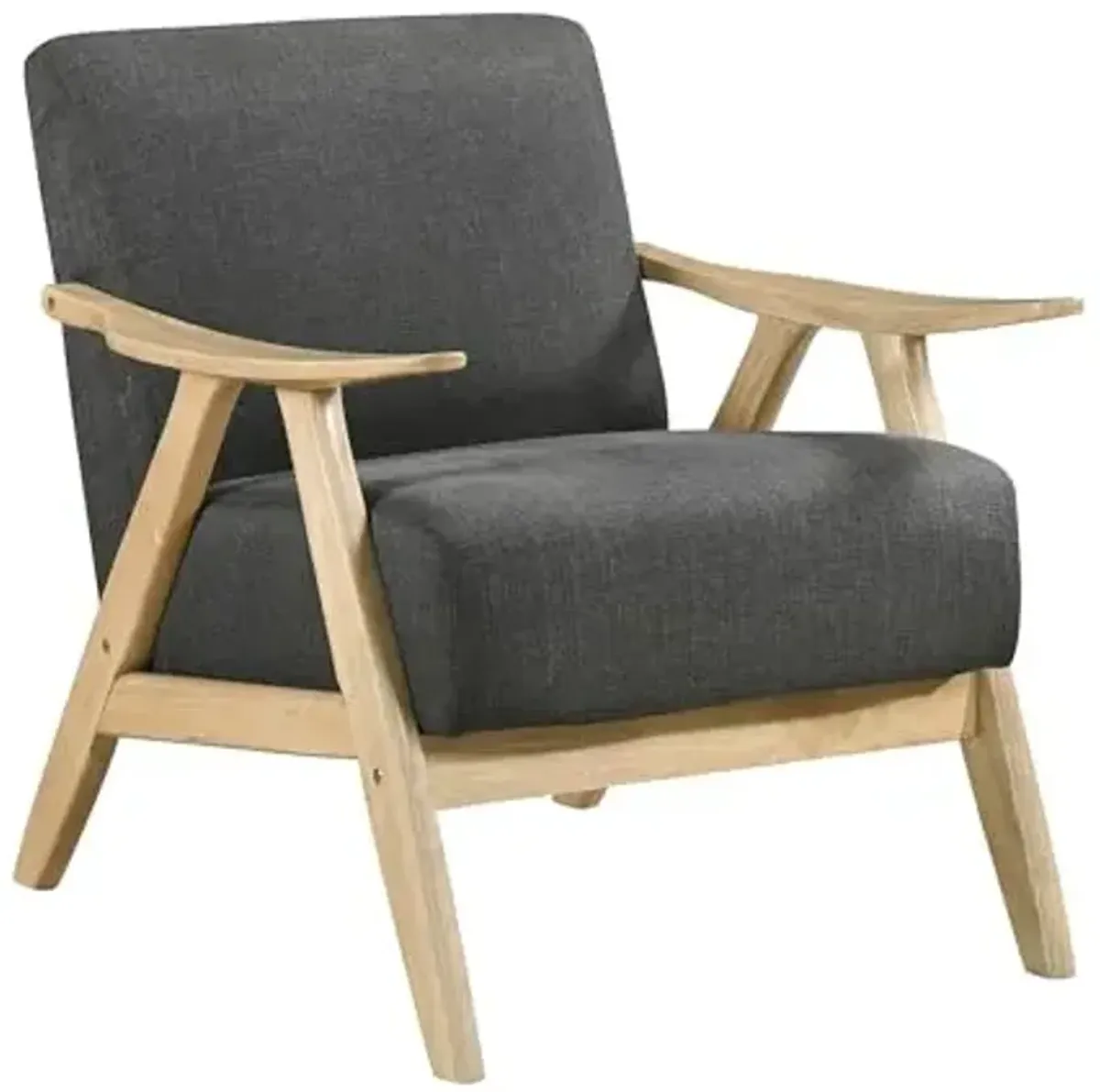 Lexicon Mid Century Modern Accent Chair with Solid Wood Frame in Natural Finish, Textured Fabric Living Room Lounge Arm Chair, Thick and Comfy Innerspring Seat Cushion, Linen-Look Fabric, Dark Gray