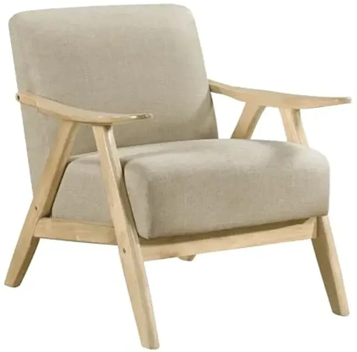 Lexicon Mid Century Modern Accent Chair with Solid Wood Frame in Natural Finish, Textured Fabric Living Room Lounge Arm Chair, Thick and Comfy Innerspring Seat Cushion, Linen-Look Fabric, Light Brown