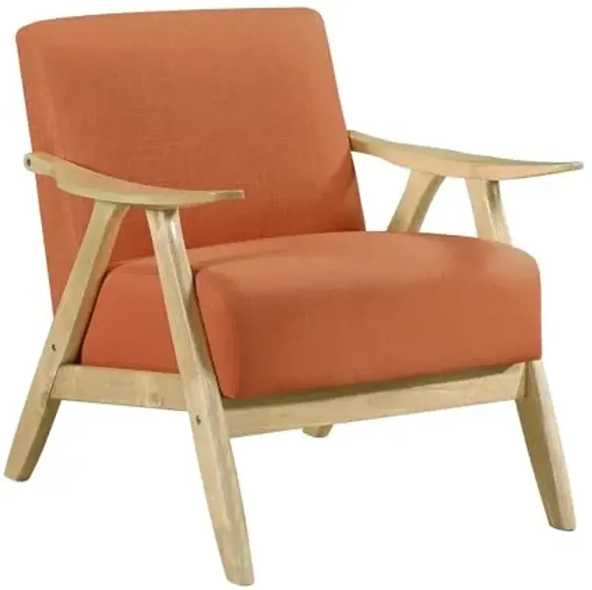 Lexicon Mid Century Modern Accent Chair with Solid Wood Frame in Natural Finish, Textured Fabric Living Room Lounge Arm Chair, Thick and Comfy Innerspring Seat Cushion, Linen-Look Fabric, Orange
