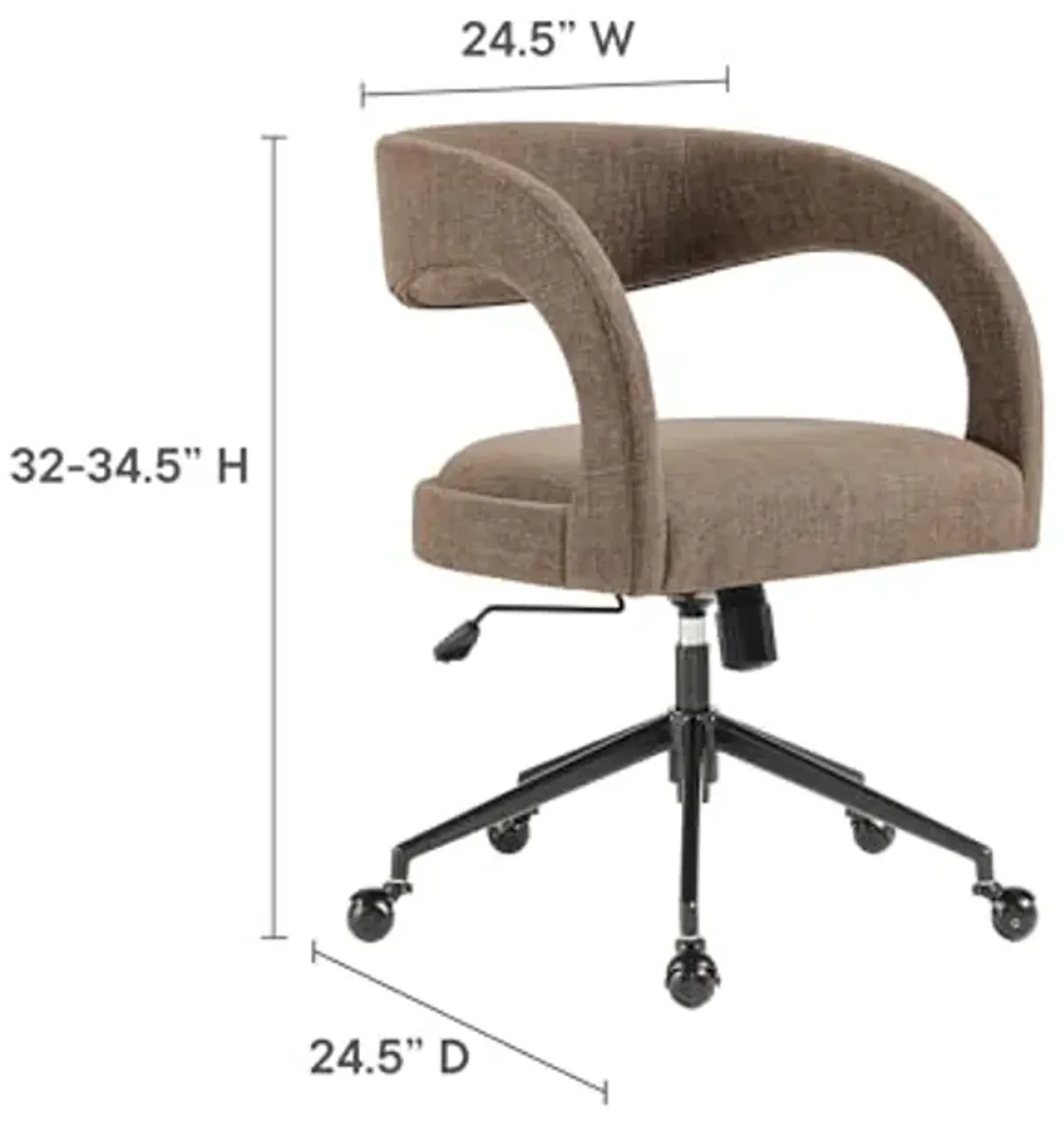 Modway Pinnacle Upholstered Office Chair in Mocha Slub Weave Fabric – Adjustable Height Barrel Office Armchair with Rolling Wheels – Home Office, Study, or Bedroom Desk Chair