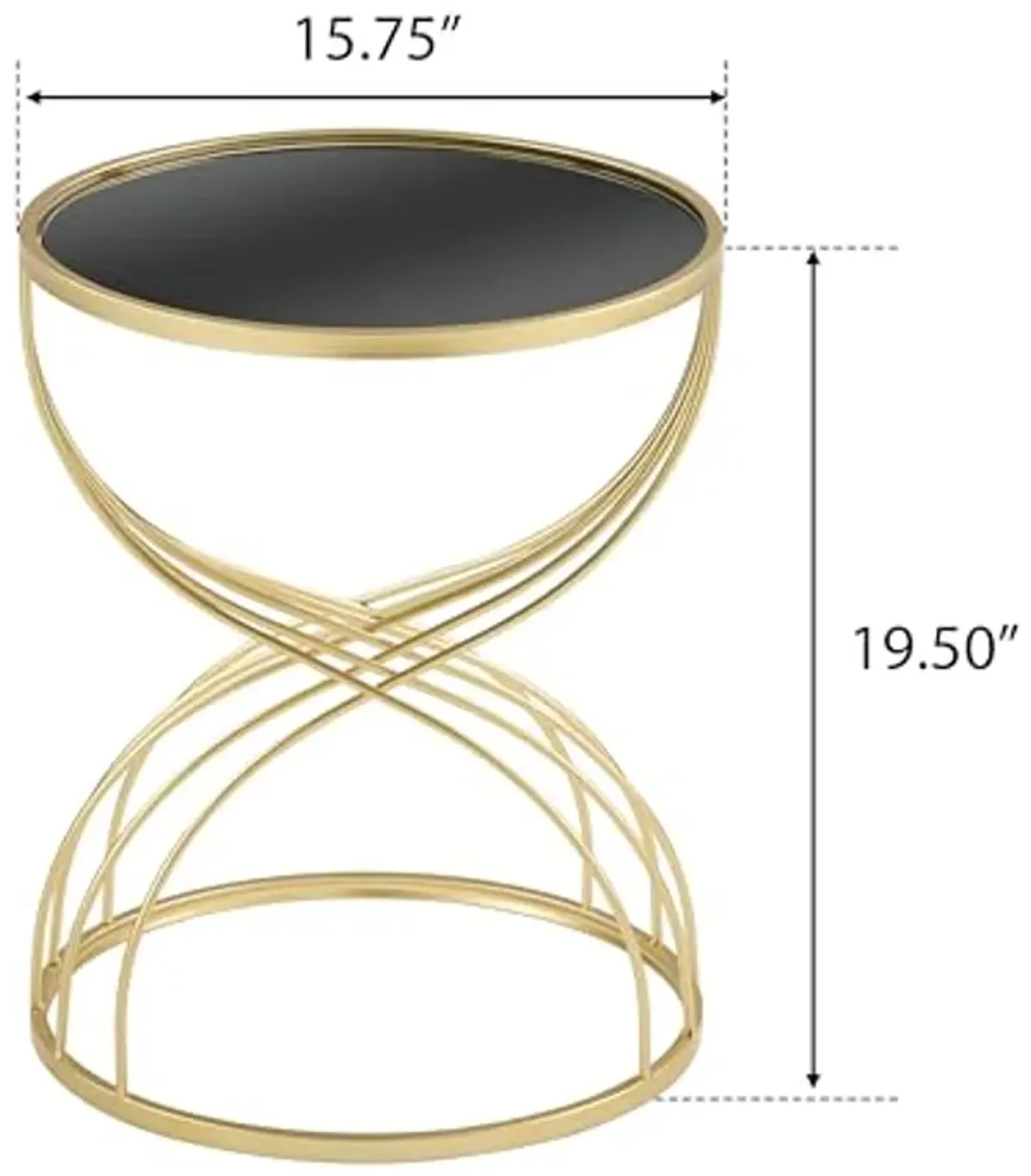 Christopher Knight Home Vevia Golden Side Table, Metal Accent Table, Hourglass Coffee Table, Mirror Top End Table, Nesting Designed Table, Corner Table for Living Room, Bedroom, Black+Gold