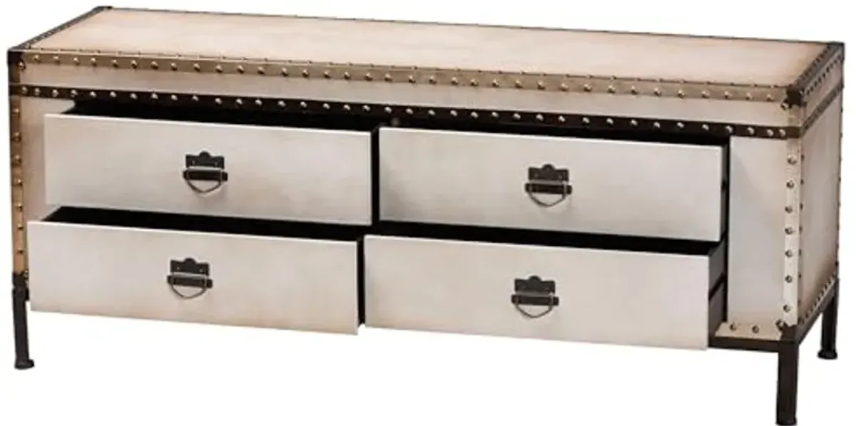 Baxton Studio Heaton Vintage Weathered White Canvas 4-Drawer Storage Bench