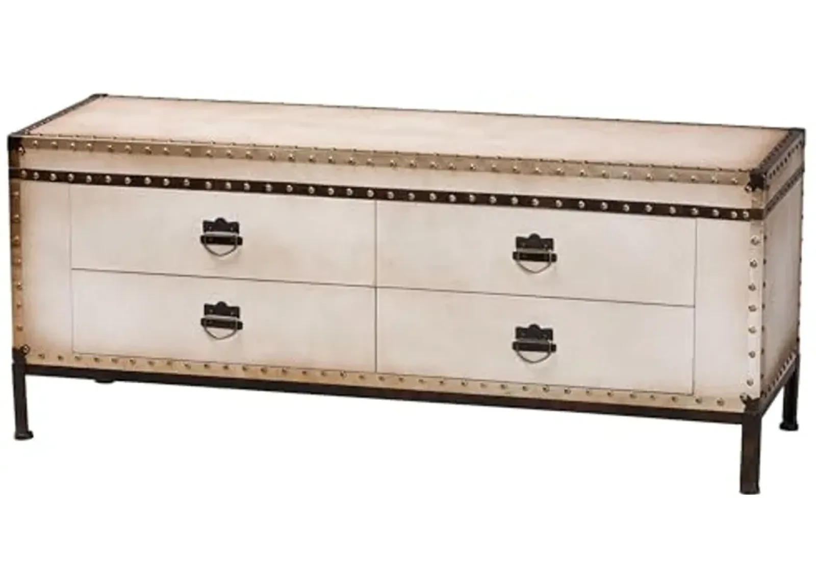 Baxton Studio Heaton Vintage Weathered White Canvas 4-Drawer Storage Bench