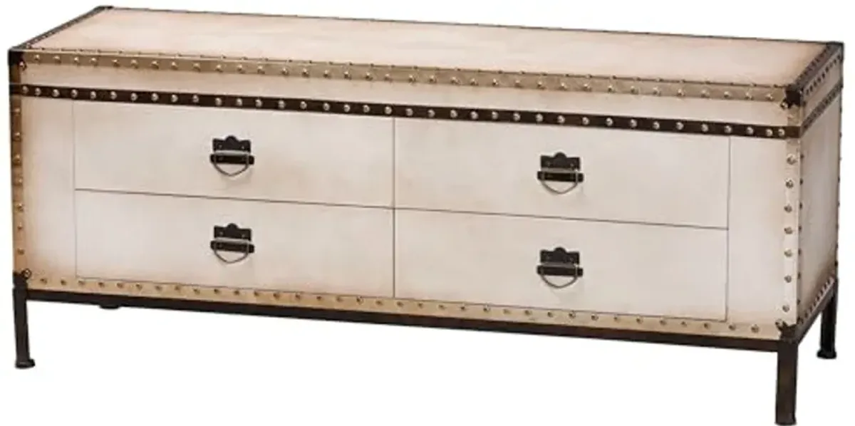 Baxton Studio Heaton Vintage Weathered White Canvas 4-Drawer Storage Bench