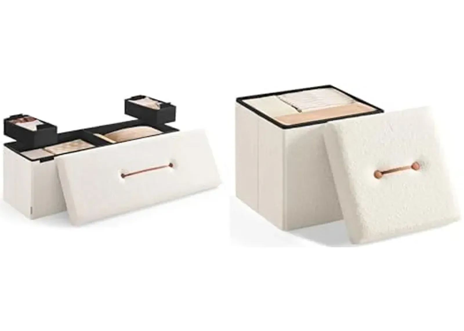 SOGNMICS Home Storage Ottoman for Living Room, Bedroom 15 x 15 x 15 Inches & 15 x 43 x 15 Inches, Cream White ULSF097W01 and ULSF095W01