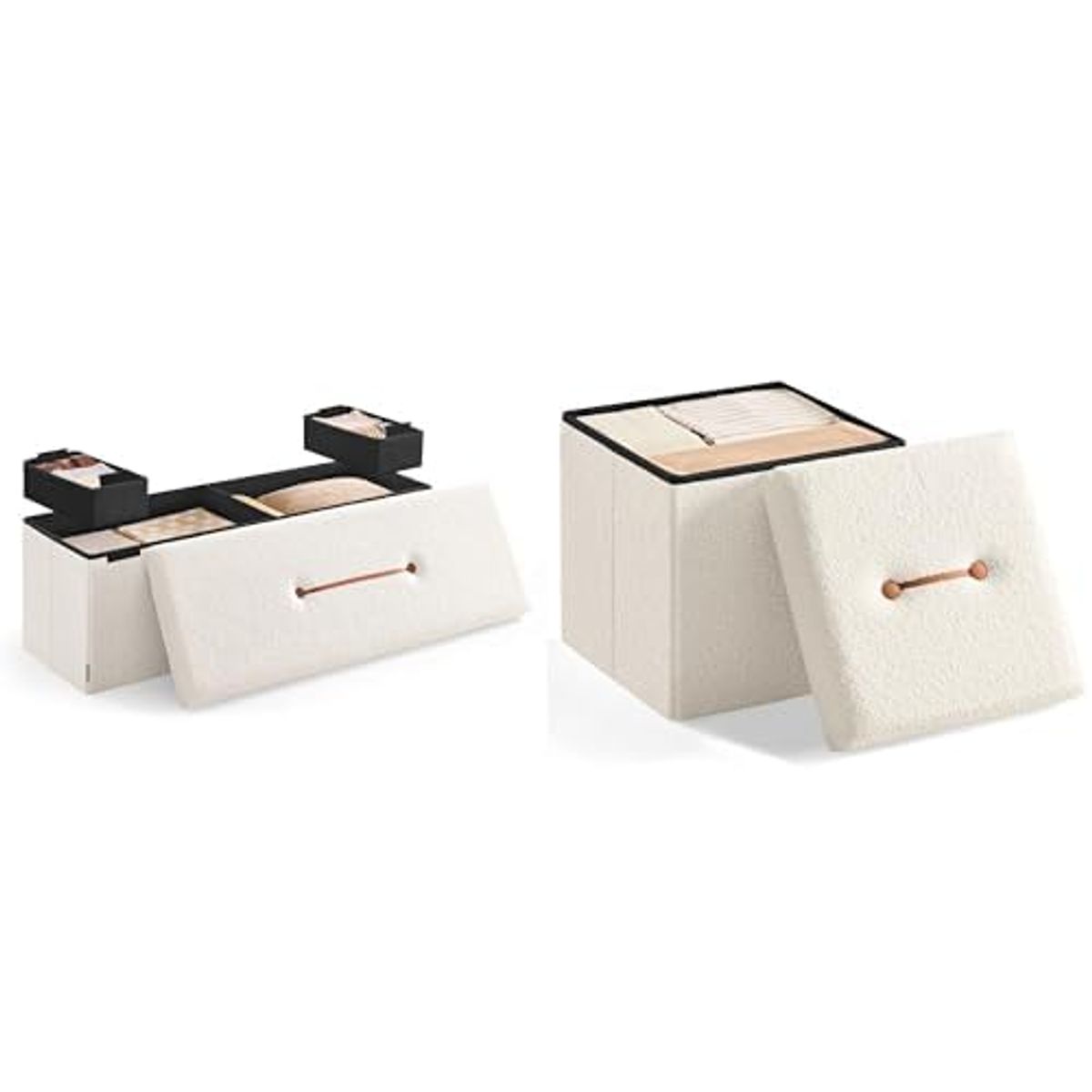 SOGNMICS Home Storage Ottoman for Living Room, Bedroom 15 x 15 x 15 Inches & 15 x 43 x 15 Inches, Cream White ULSF097W01 and ULSF095W01