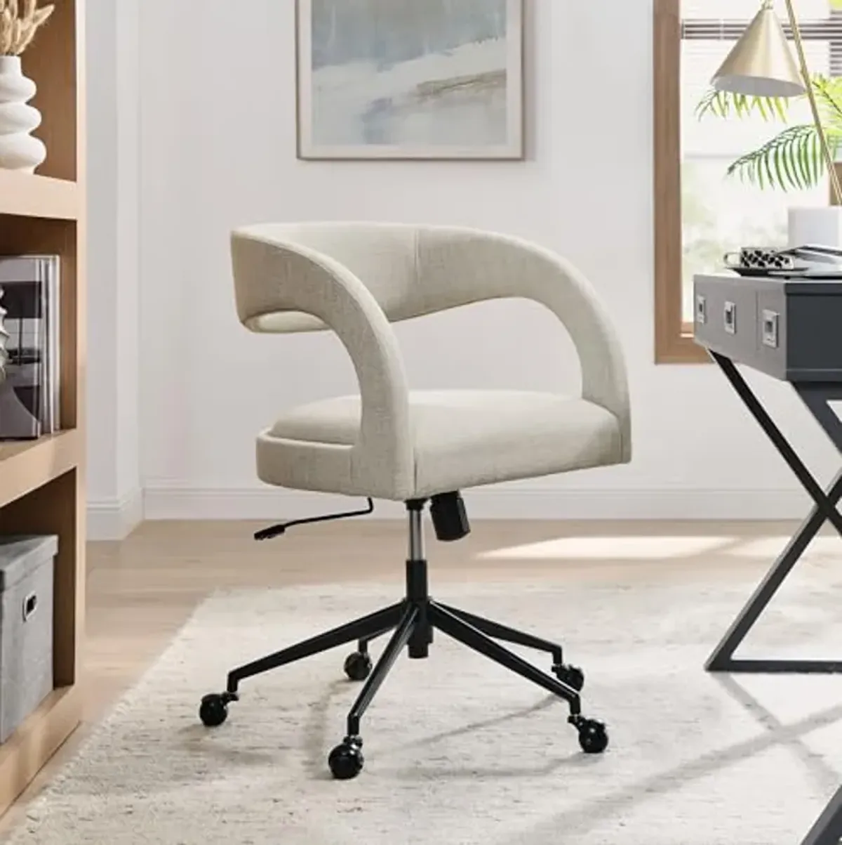 Modway Pinnacle Upholstered Office Chair in Linen Slub Weave Fabric – Adjustable Height Barrel Office Armchair with Rolling Wheels – Home Office, Study, or Bedroom Desk Chair