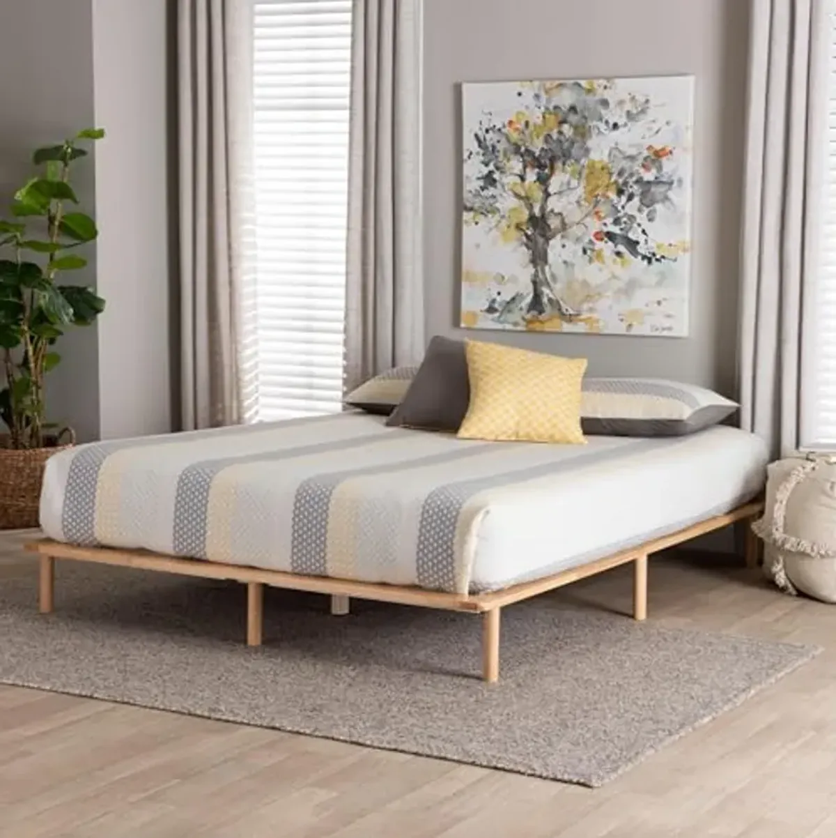 Baxton Studio Calhoun Japandi Queen Size Bed Frame