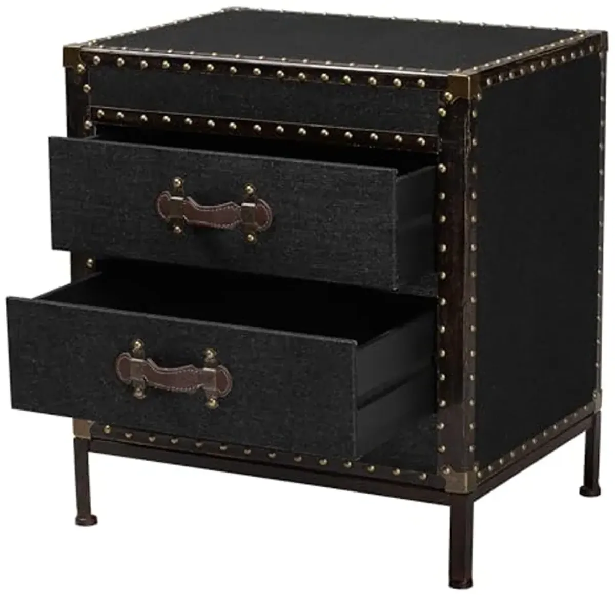 Baxton Studio Laura Vintage Black Canvas 2-Drawer End Table Trunk