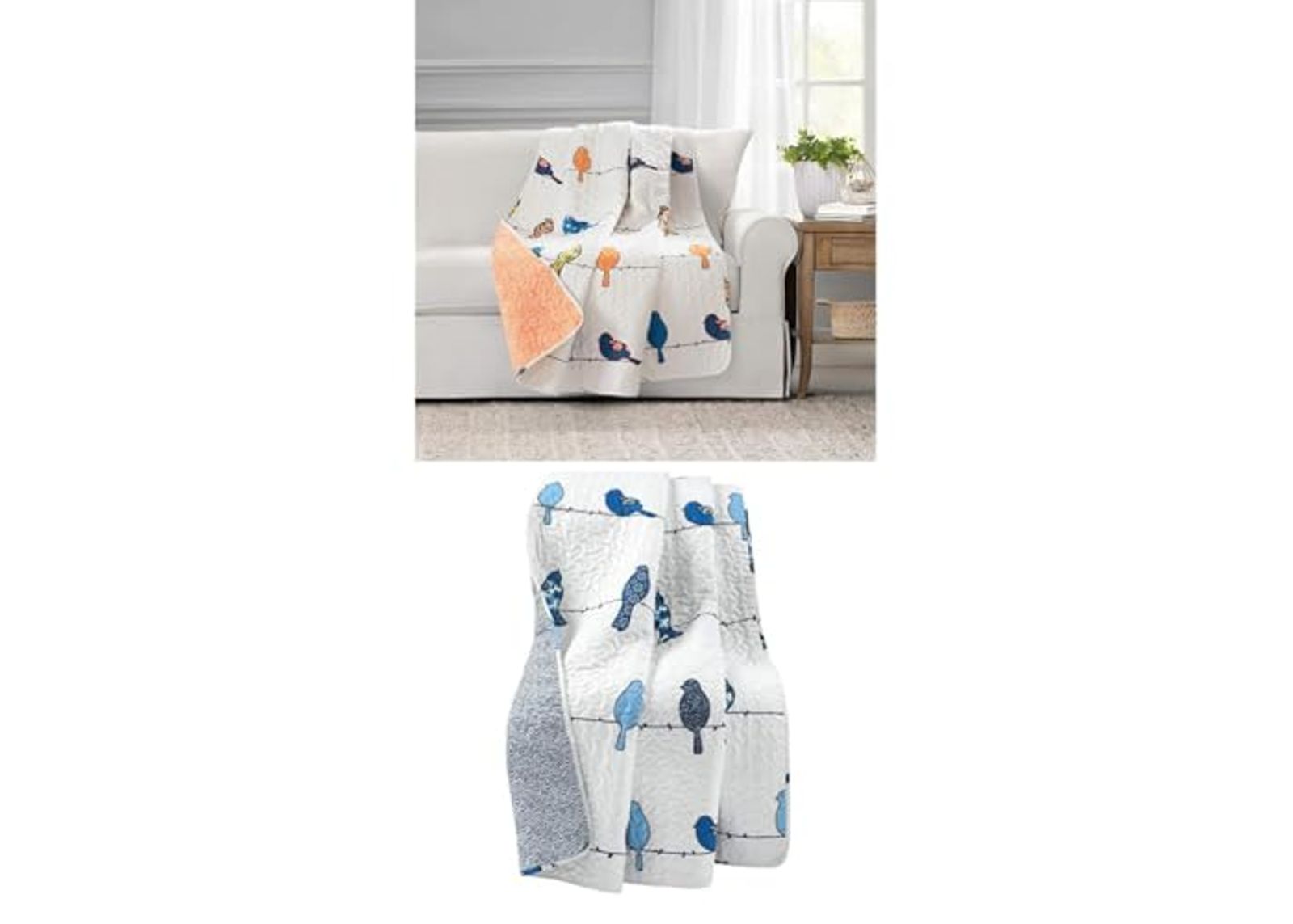 Lush Decor Rowley Birds Reversible Throw Blanket, 50" W x 60" L, Multi - Colorful Floral Bird PrintwithLush Decor Rowley Birds Reversible Throw Blanket, 50" W x 60" L, Navy