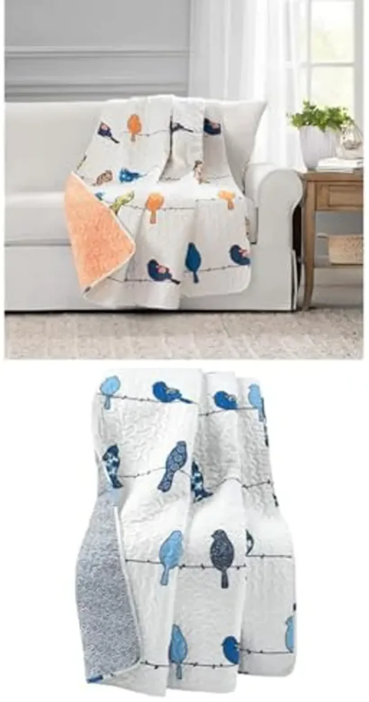 Lush Decor Rowley Birds Reversible Throw Blanket, 50" W x 60" L, Multi - Colorful Floral Bird PrintwithLush Decor Rowley Birds Reversible Throw Blanket, 50" W x 60" L, Navy